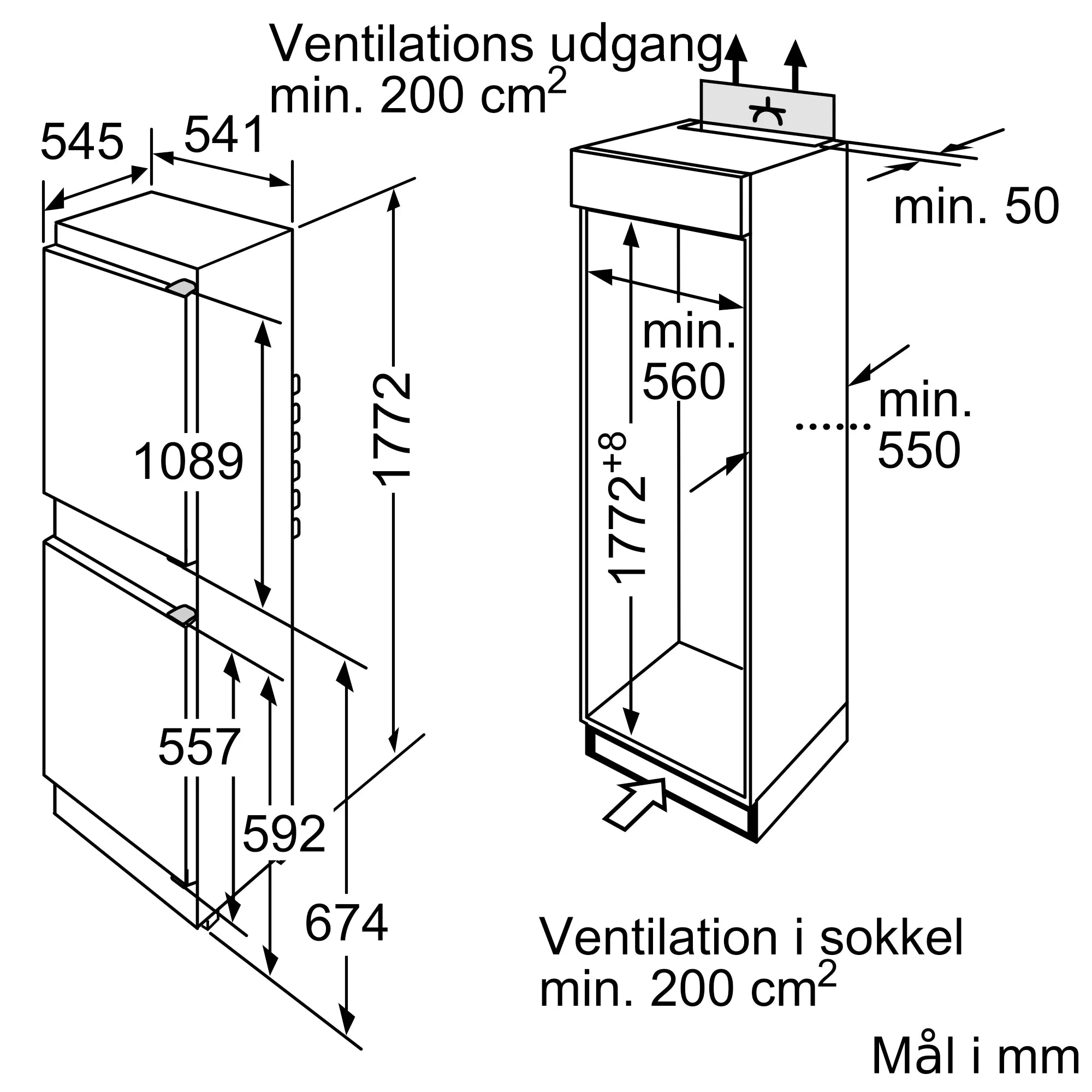 Siemens integrerbar køle/fryseskab KI38VV20 - D17380
